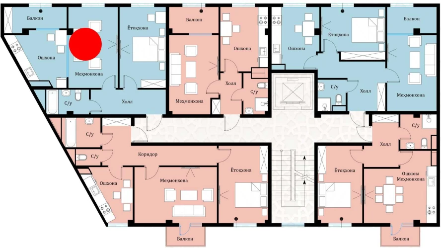 2-комнатная квартира 54.9 м²  6/6 этаж