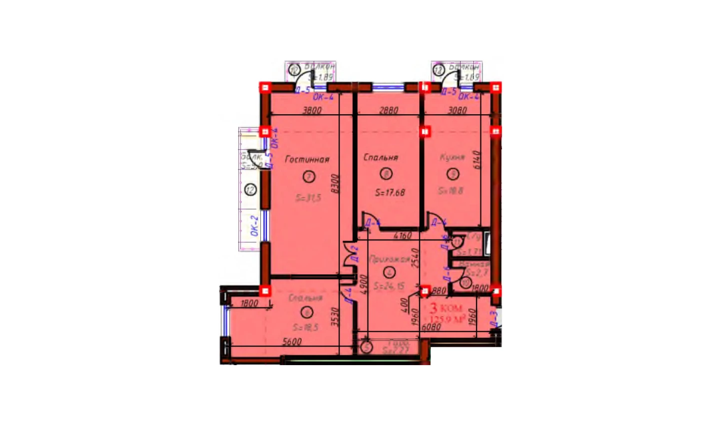 3-комнатная квартира 125.9 м²  7/7 этаж