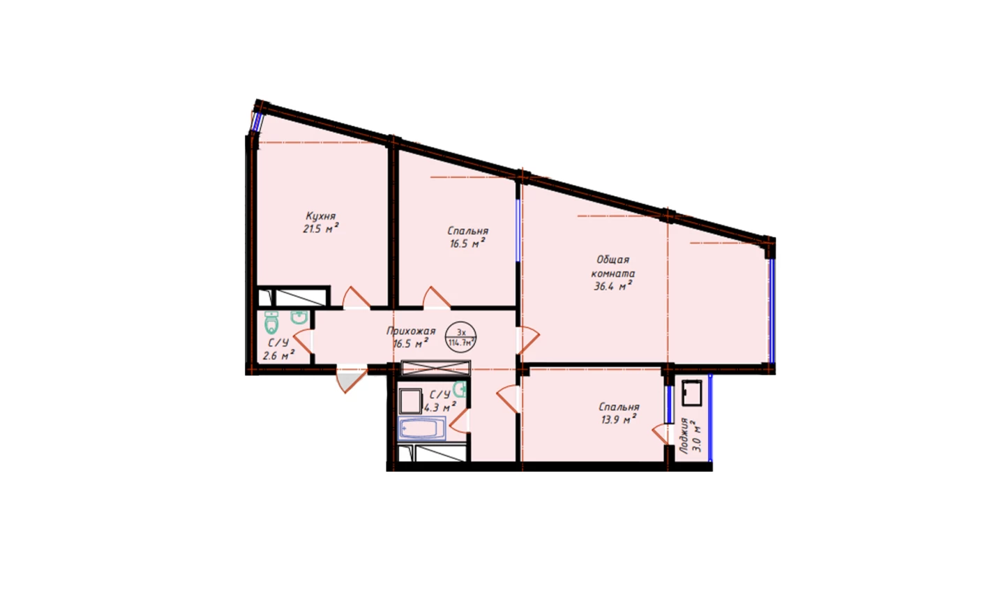 3-xonali xonadon 114.7 m²  3/3 qavat