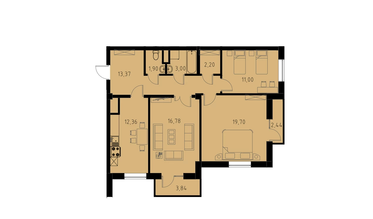 3-комнатная квартира 82.19 м²  5/5 этаж