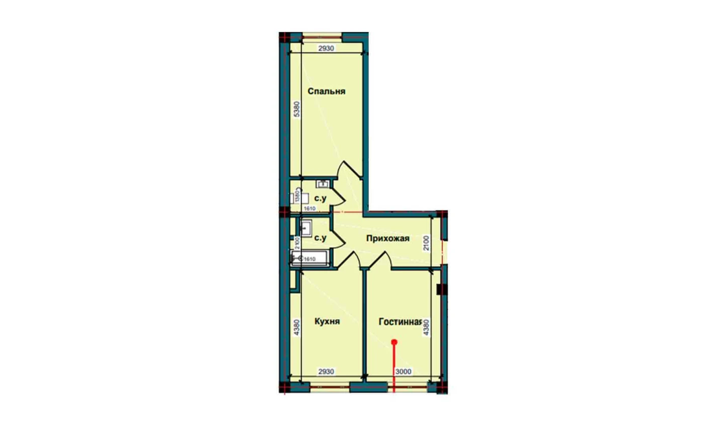 2-комнатная квартира 60.4 м²  2/2 этаж