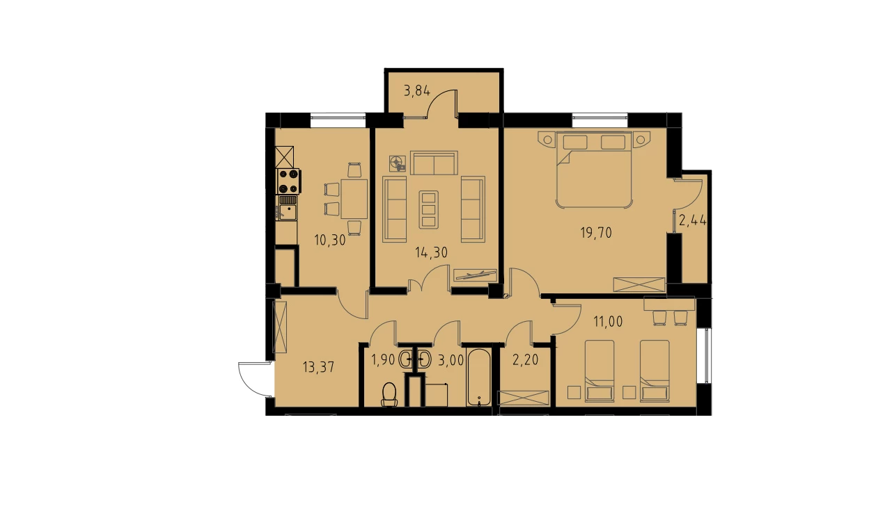 3-комнатная квартира 77.65 м²  4/4 этаж