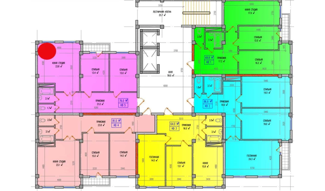 3-комнатная квартира 76 м²  6/6 этаж