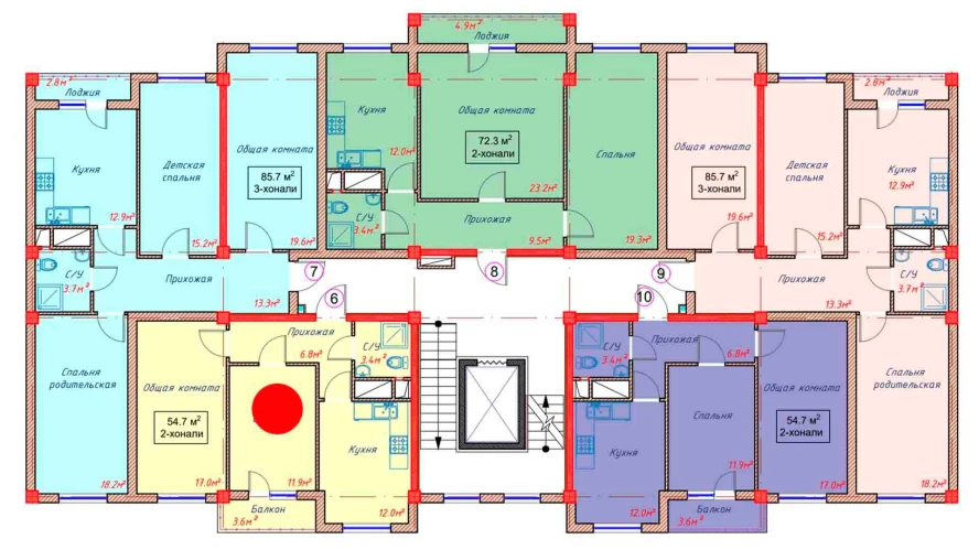 2-xonali xonadon 54.7 m²  5/5 qavat