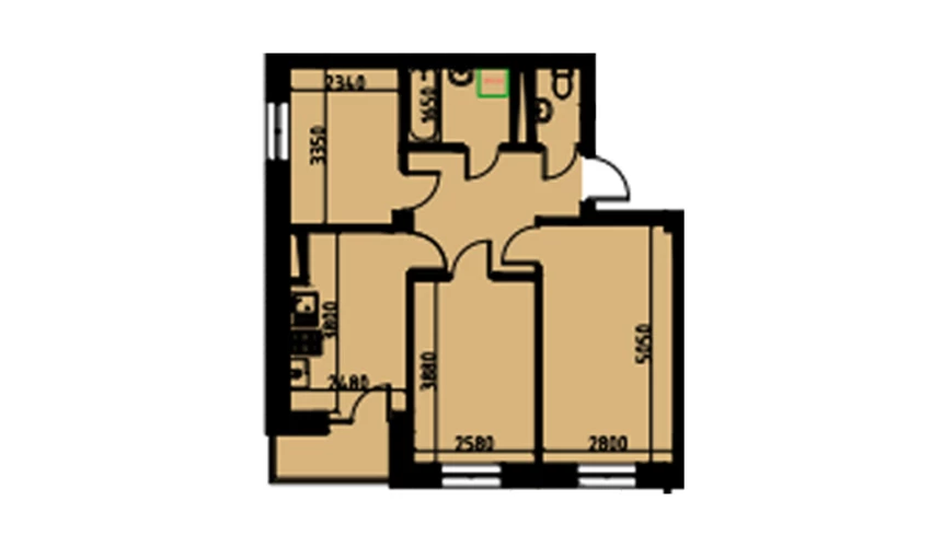 2-комнатная квартира 53.27 м²  3/3 этаж