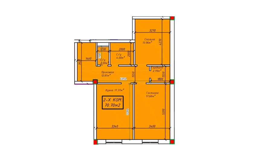 2-xonali xonadon 71.31 m²  4/4 qavat | SABZAVOT CITY Turar-joy majmuasi