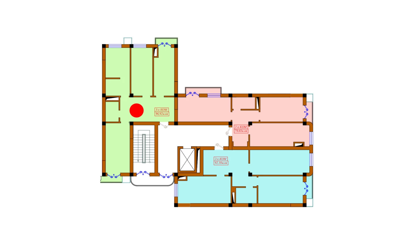 3-комнатная квартира 96.92 м²  3/3 этаж