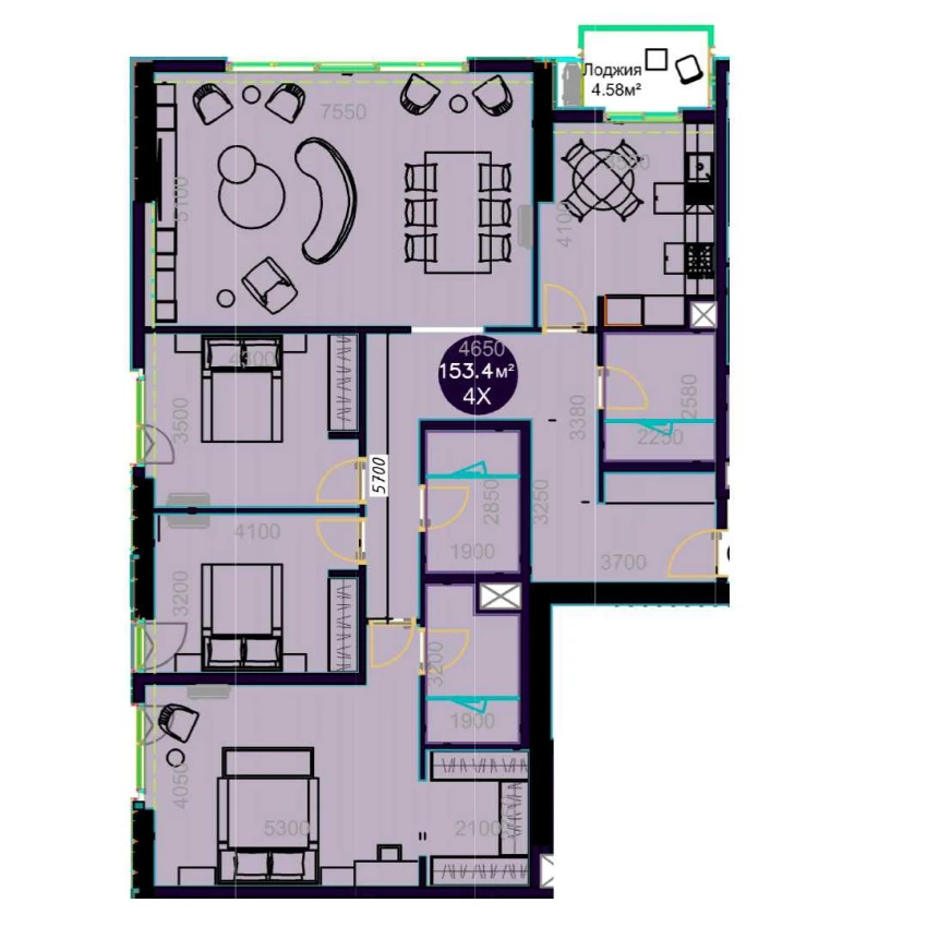 4-xonali xonadon 153.4 m²  17/17 qavat