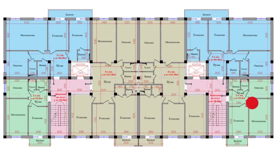 2-комнатная квартира 52 м²  7/7 этаж