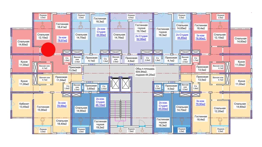 3-комнатная квартира 78.81 м²  16/16 этаж