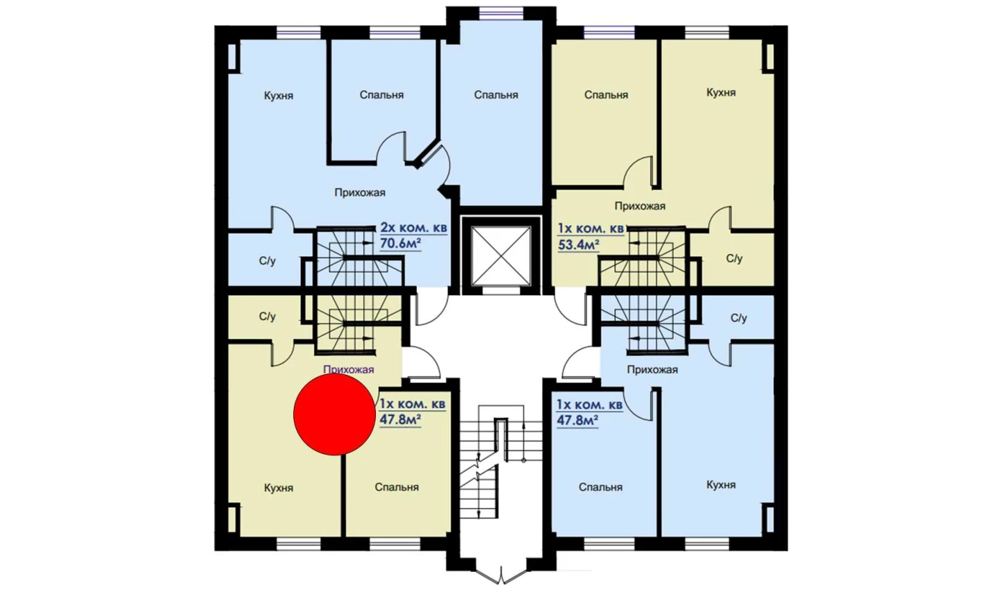 2-комнатная квартира 47.8 м²  1/1 этаж