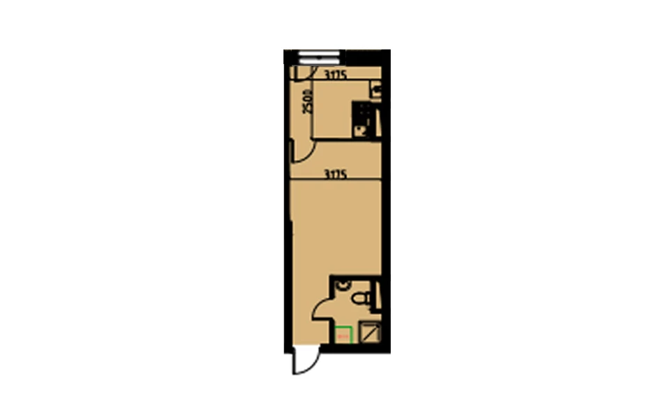 1-комнатная квартира 28.04 м²  2/2 этаж