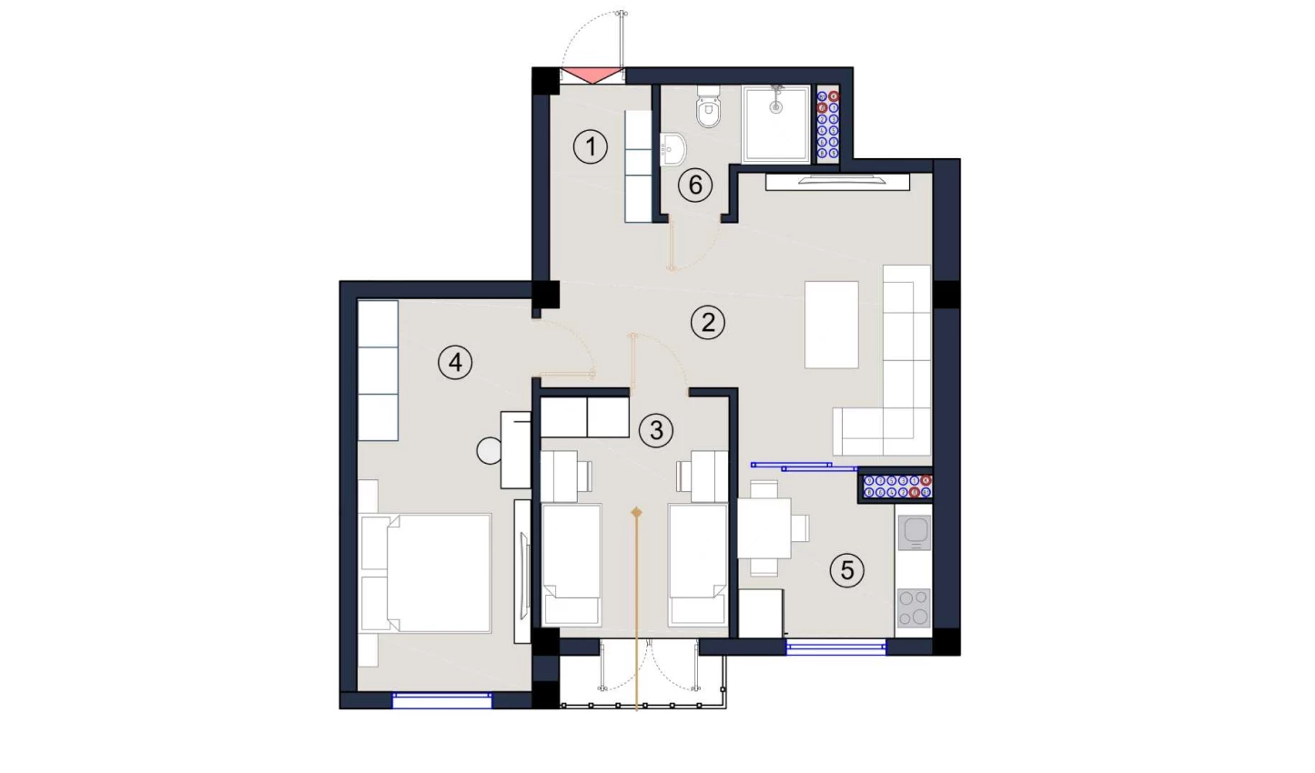 2-комнатная квартира 62.5 м²  4/4 этаж