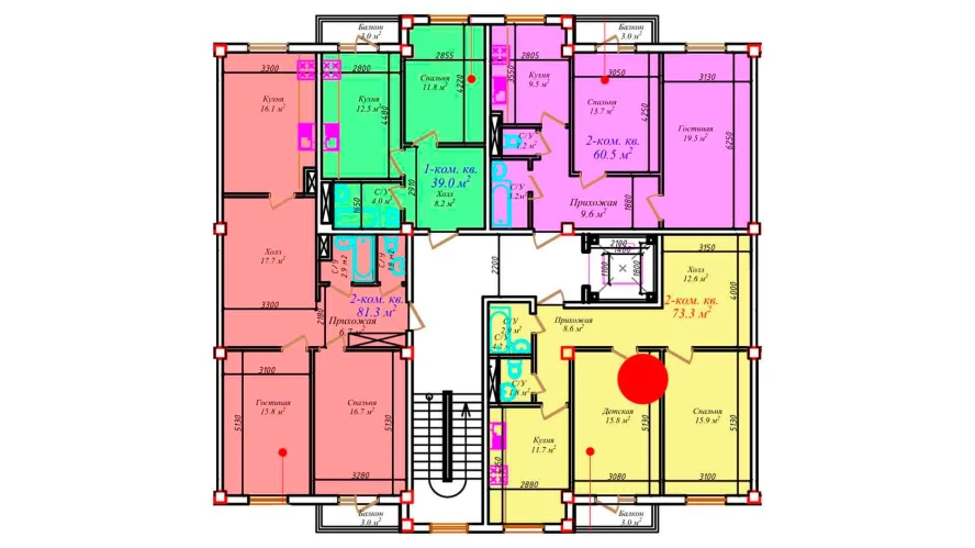 2-комнатная квартира 82 м²  5/5 этаж