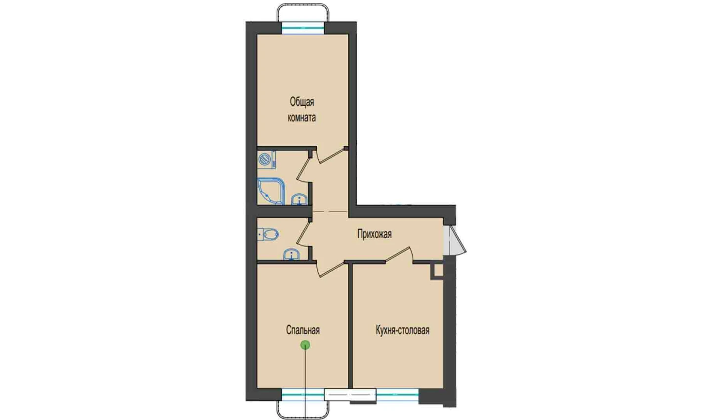 2-комнатная квартира 51.44 м²  4/4 этаж