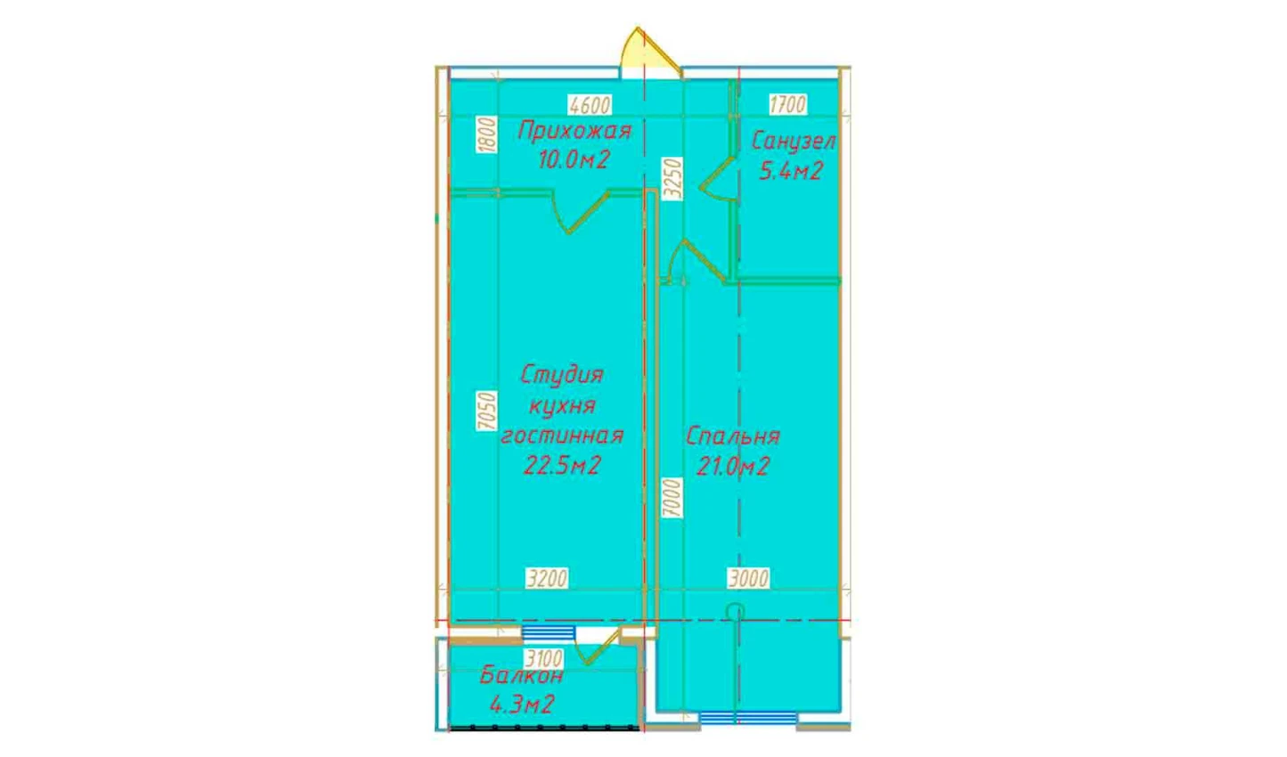 2-xonali xonadon 63.3 m²  13/13 qavat