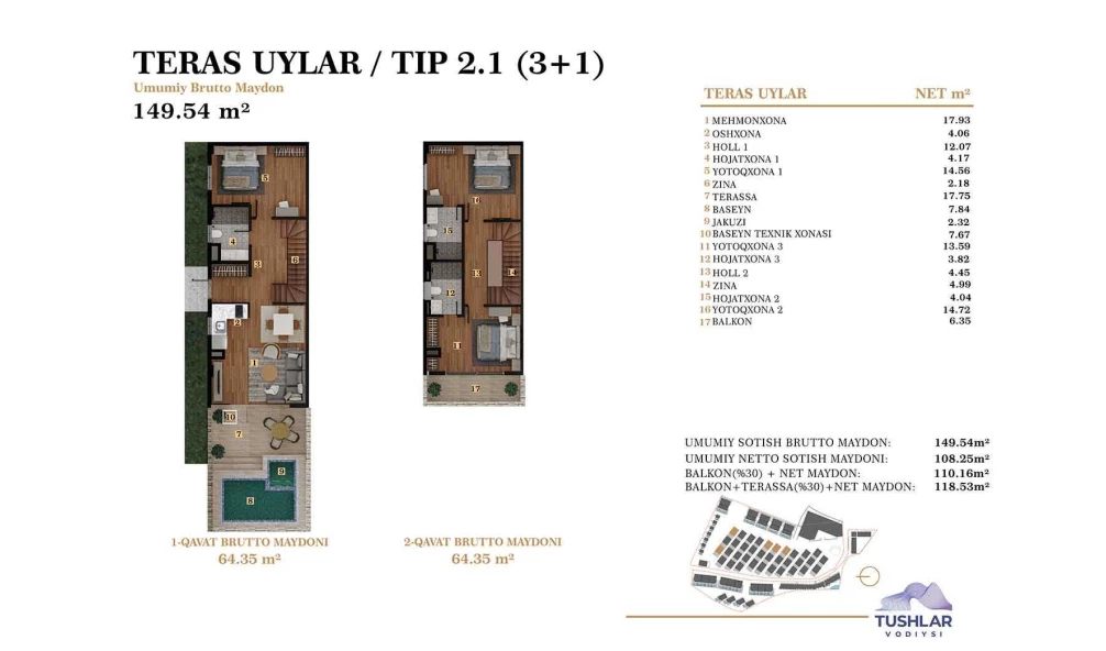 4-комнатная квартира 118.528 м²  2/2 этаж