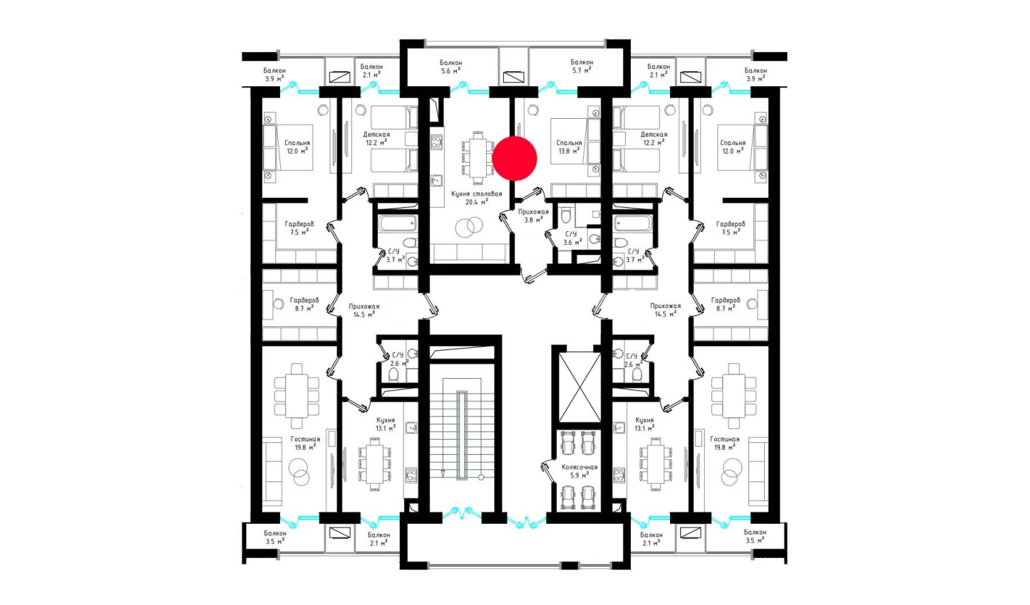 1-комнатная квартира 52.9 м²  8/8 этаж