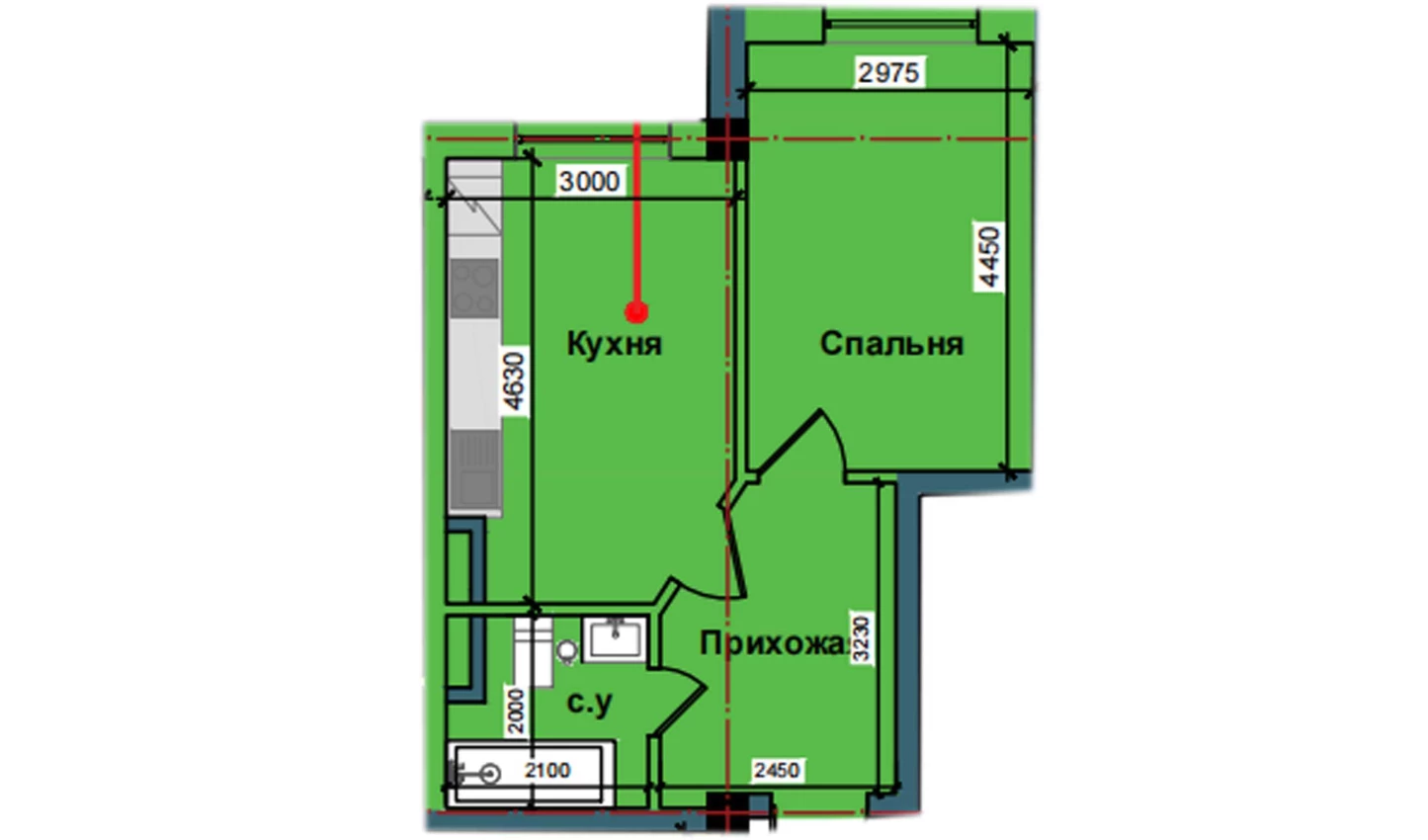 1-xonali xonadon 38.6 m²  2/2 qavat