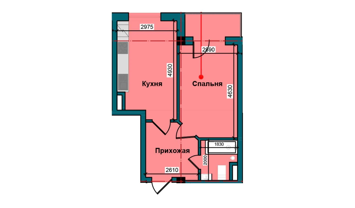 1-комнатная квартира 42 м²  7/7 этаж