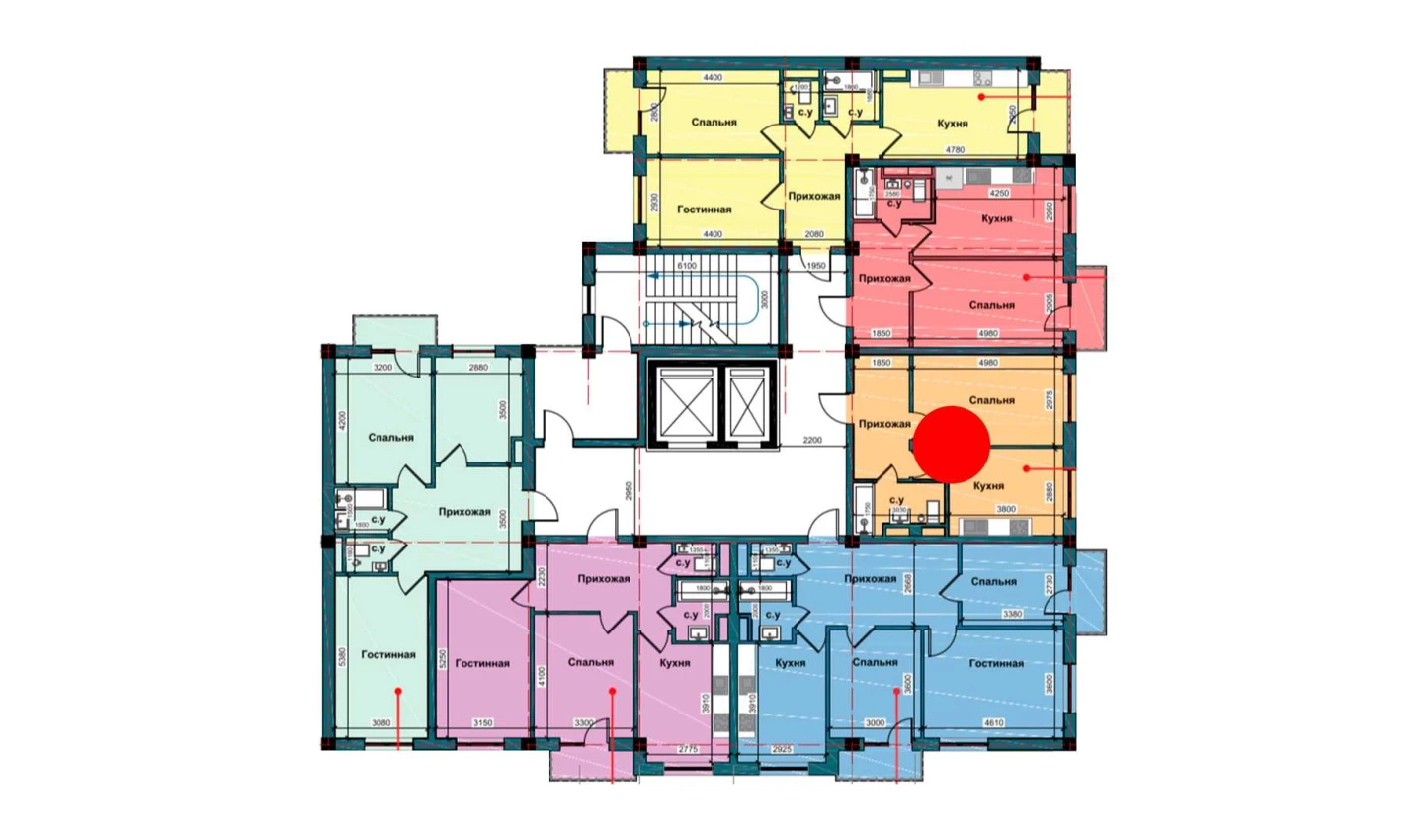 1-xonali xonadon 41.5 m²  4/4 qavat