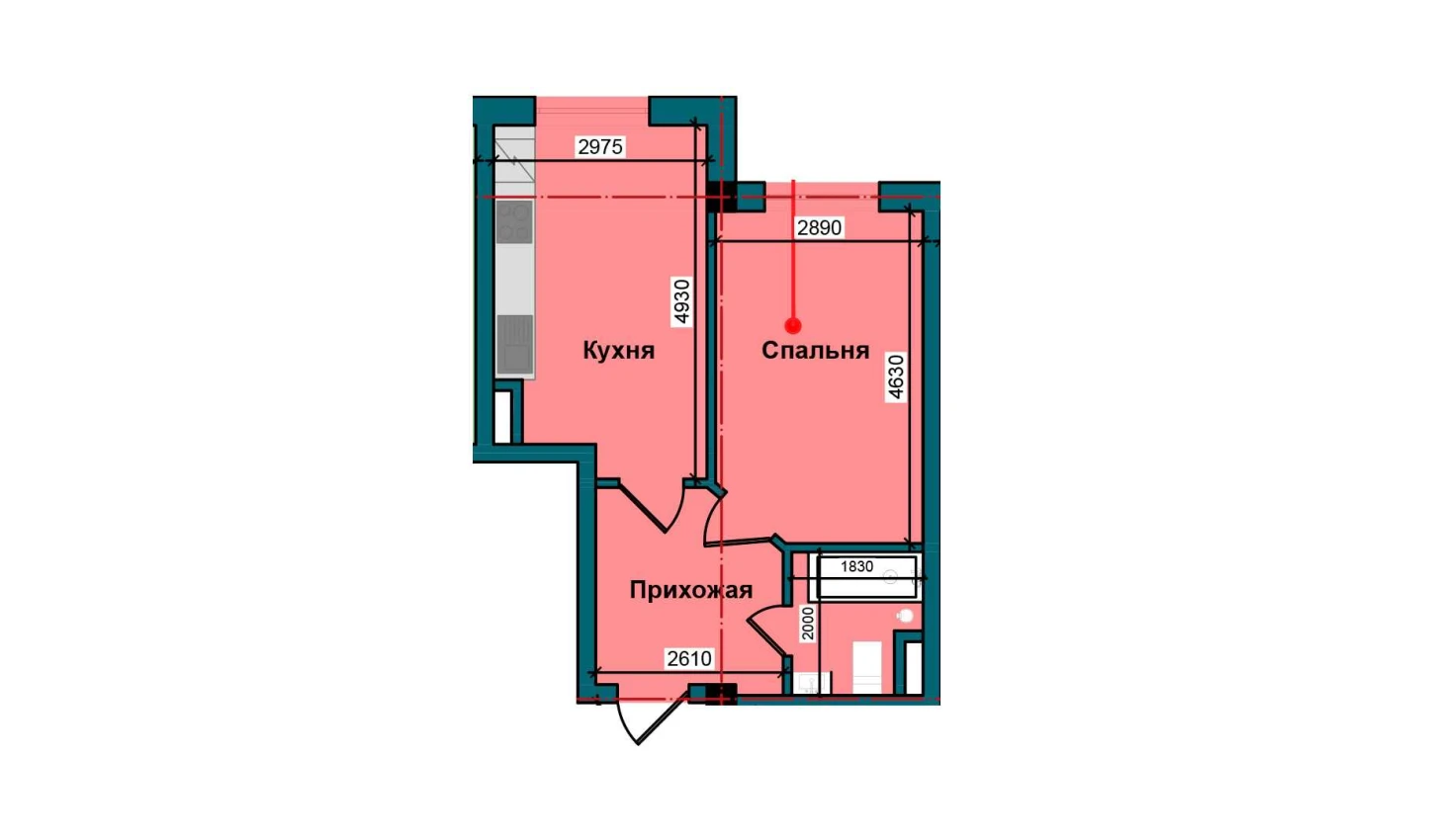 1-комнатная квартира 38.6 м²  1/1 этаж