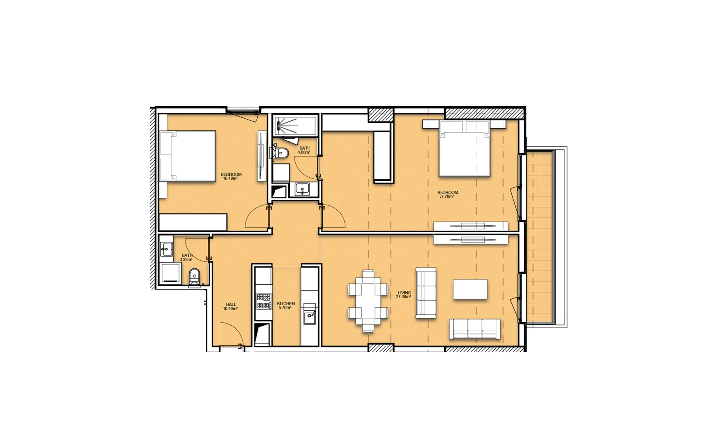 3-комнатная квартира 105.46 м²  16/16 этаж