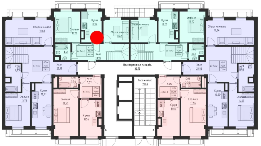 2-комнатная квартира 46.8 м²  1/1 этаж