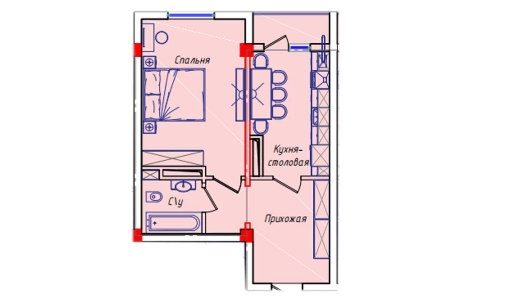 1-xonali xonadon 46.5 m²  2/2 qavat