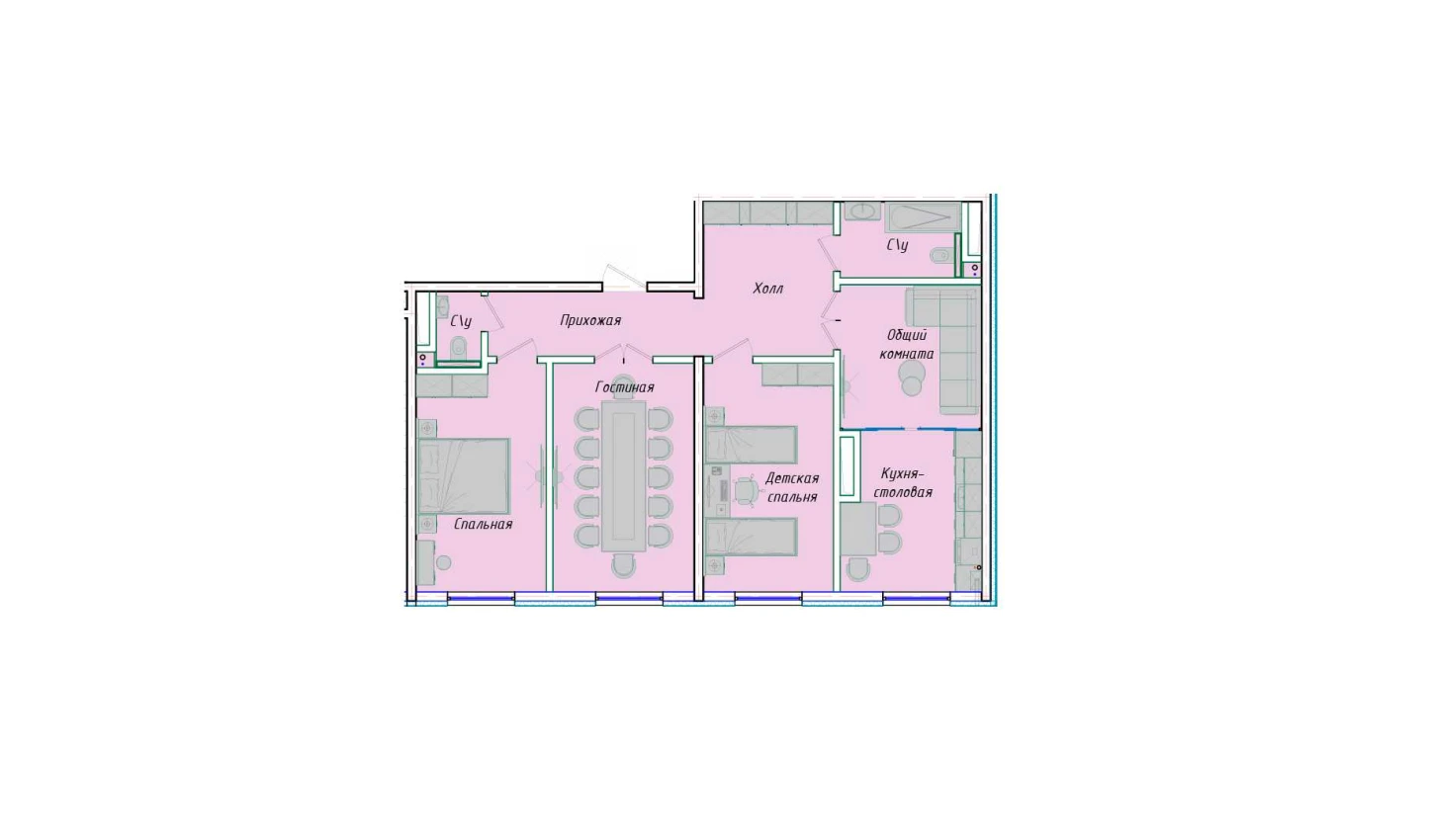 4-комнатная квартира 90.54 м²  1/1 этаж