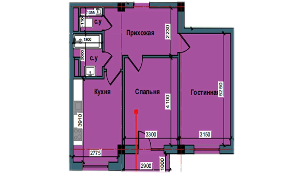 2-комнатная квартира 62.8 м²  7/7 этаж