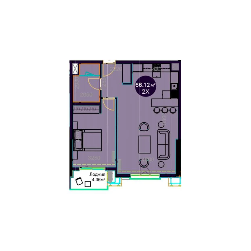 2-комнатная квартира 66.12 м²  5/5 этаж