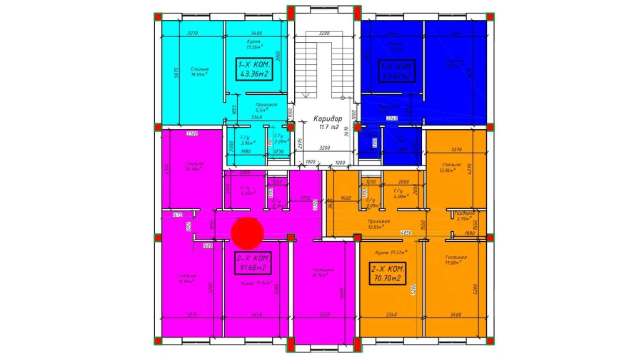 3-комнатная квартира 91.68 м²  4/4 этаж