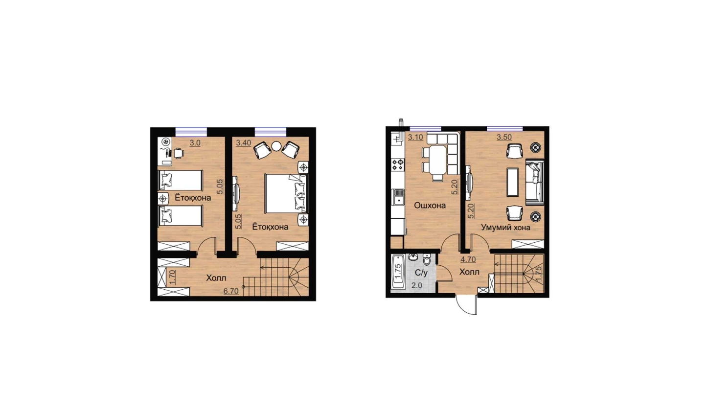 1-комнатная квартира 51.45 м²  1/1 этаж