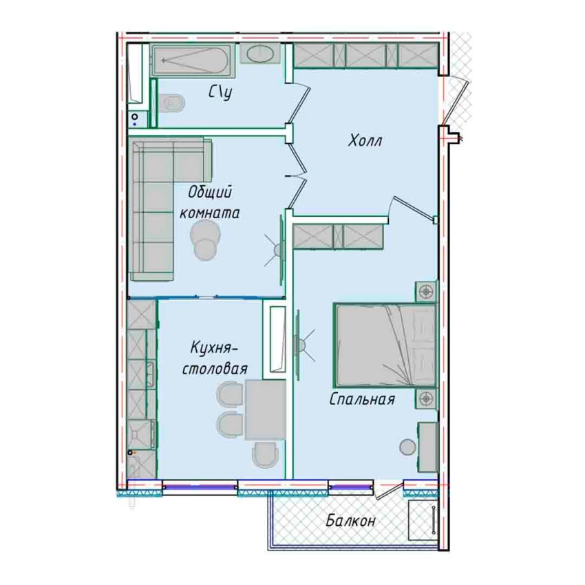 2-комнатная квартира 50.85 м²  16/16 этаж