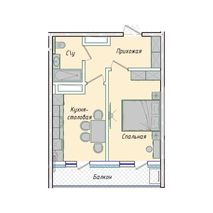 1-комнатная квартира 35.73 м²  5/5 этаж