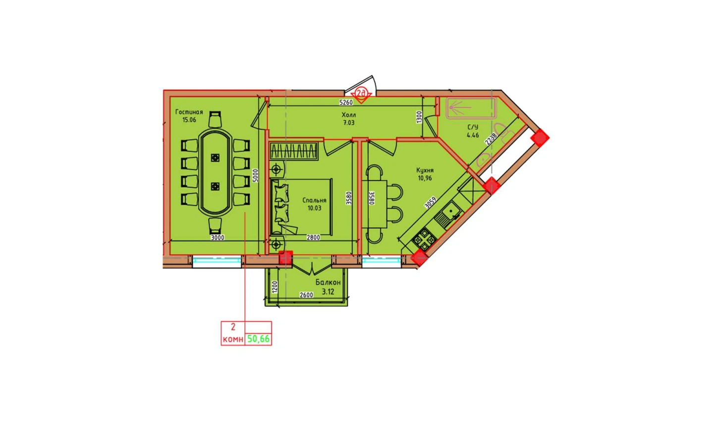 2-xonali xonadon 47.54 m²  3/3 qavat