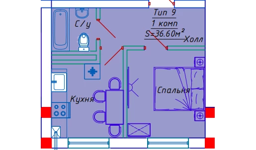 1-комнатная квартира 30.6 м²  4/4 этаж