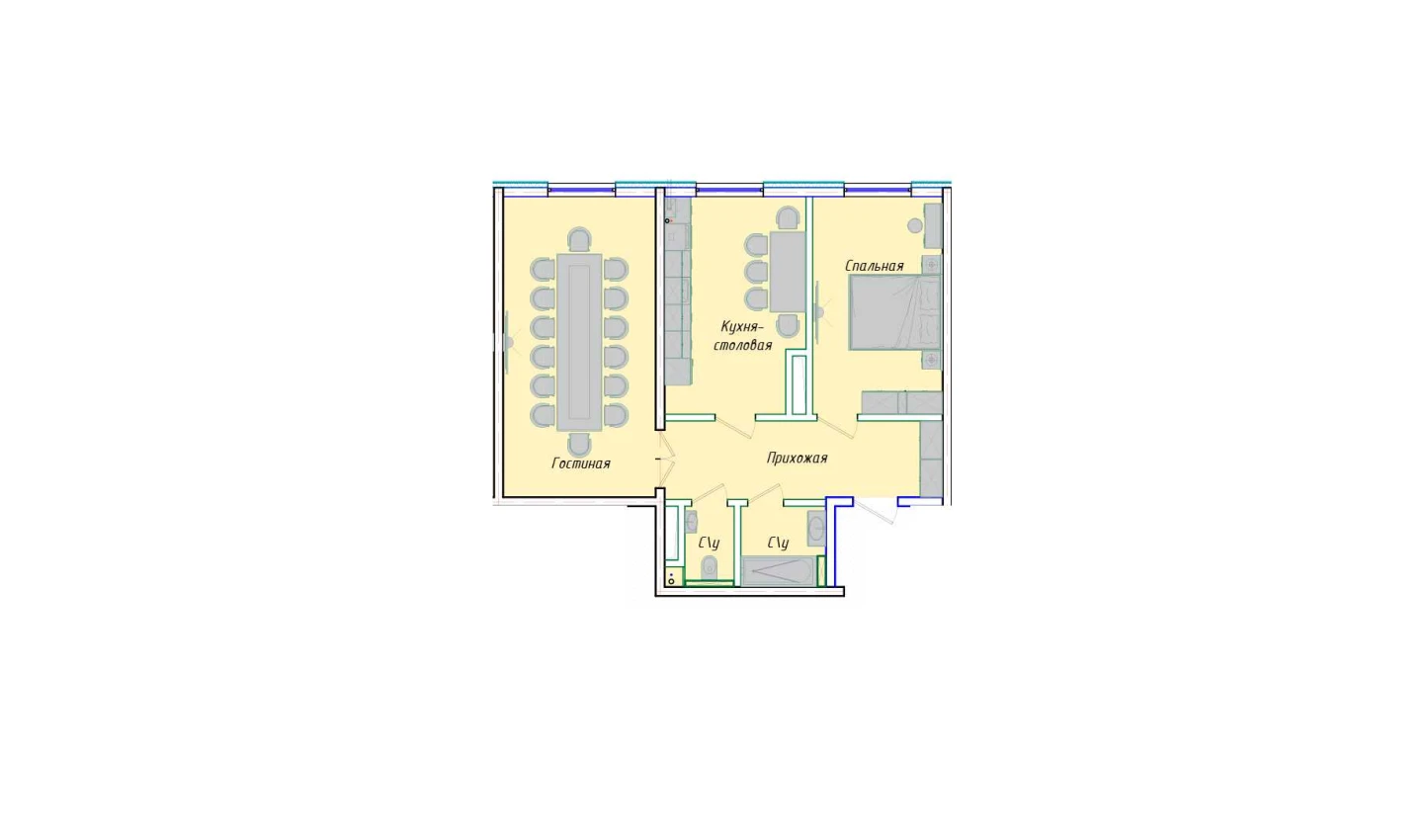 2-комнатная квартира 68.56 м²  1/1 этаж