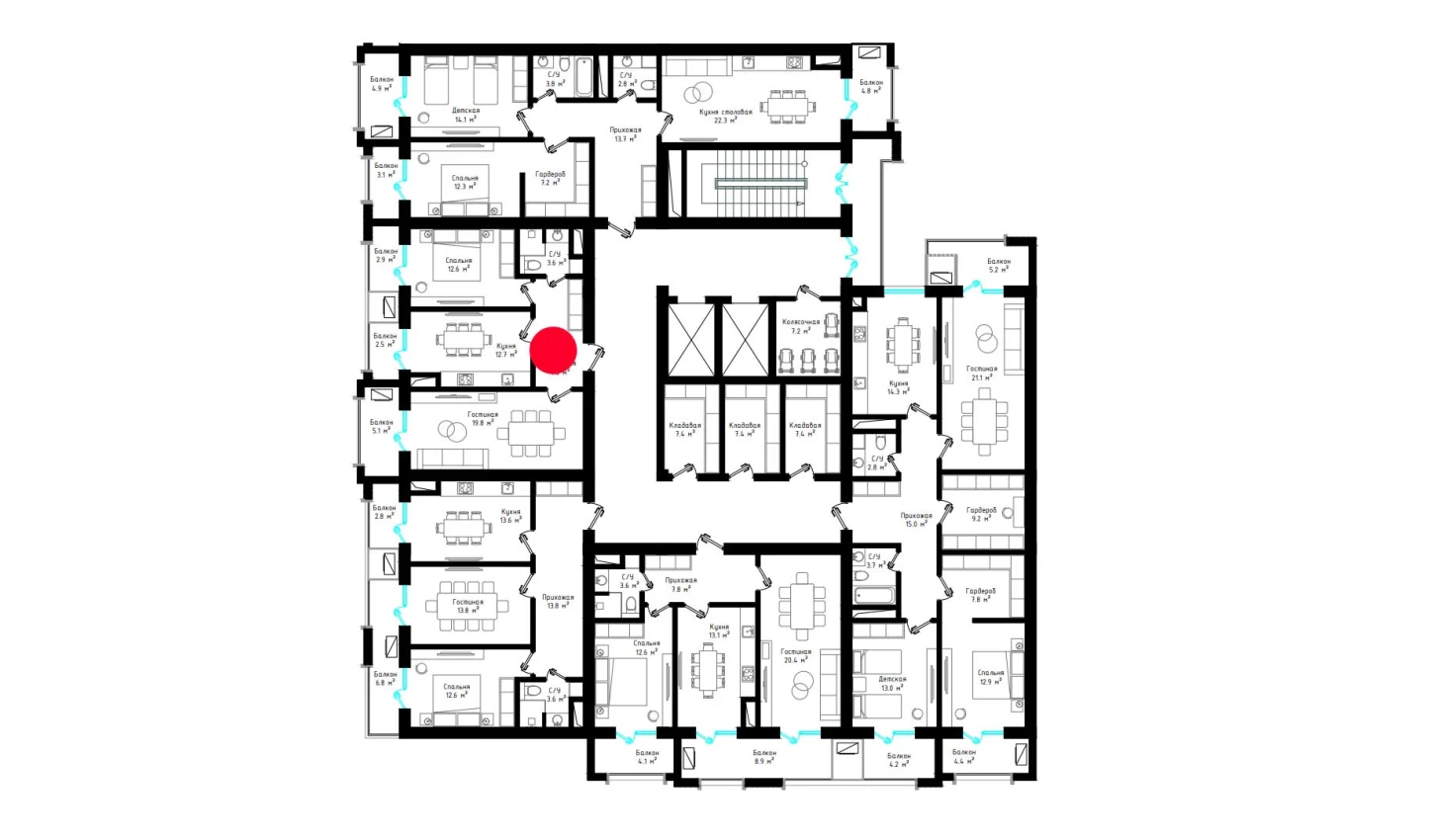 2-комнатная квартира 66.8 м²  5/5 этаж