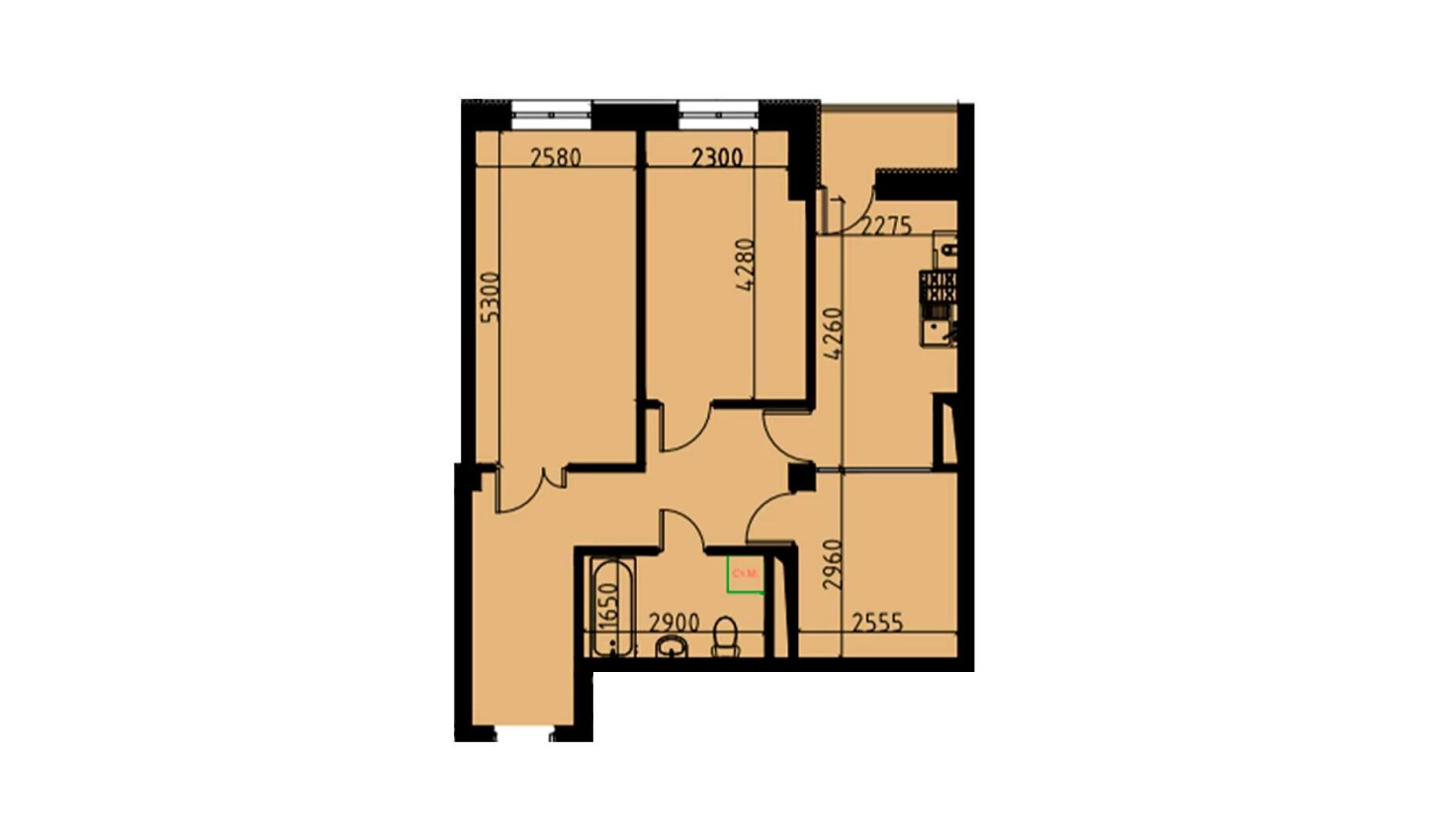 2-комнатная квартира 60.35 м²  3/3 этаж