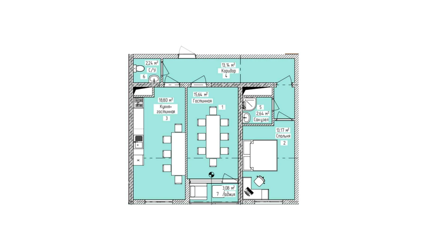 3-xonali xonadon 68.71 m²  12/12 qavat