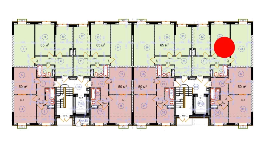 2-комнатная квартира 65 м²  1/1 этаж