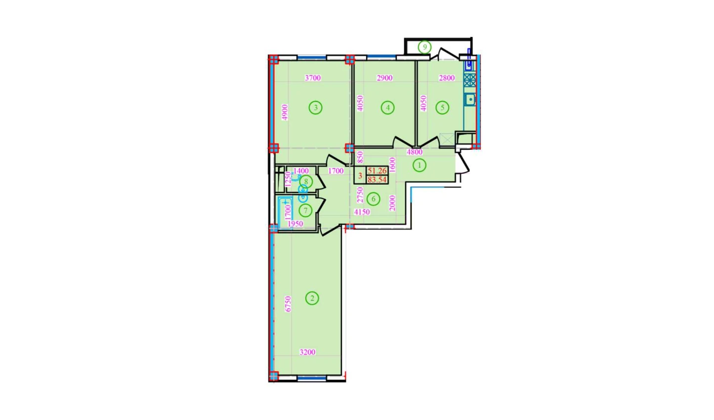 3-комнатная квартира 83.54 м²  5/5 этаж