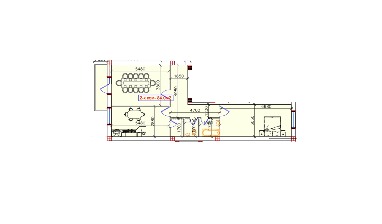 2-xonali xonadon 84 m²  8/8 qavat