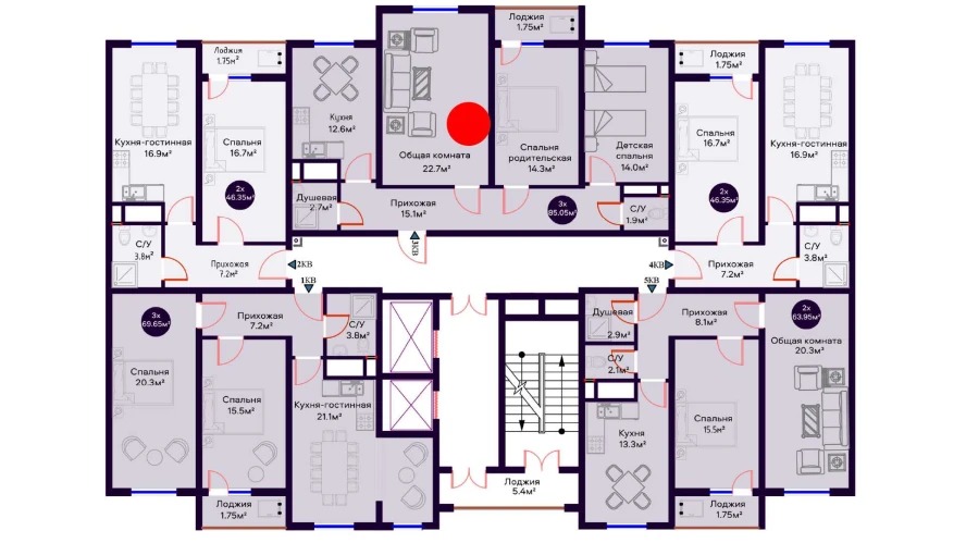 2-комнатная квартира 46.35 м²  11/11 этаж