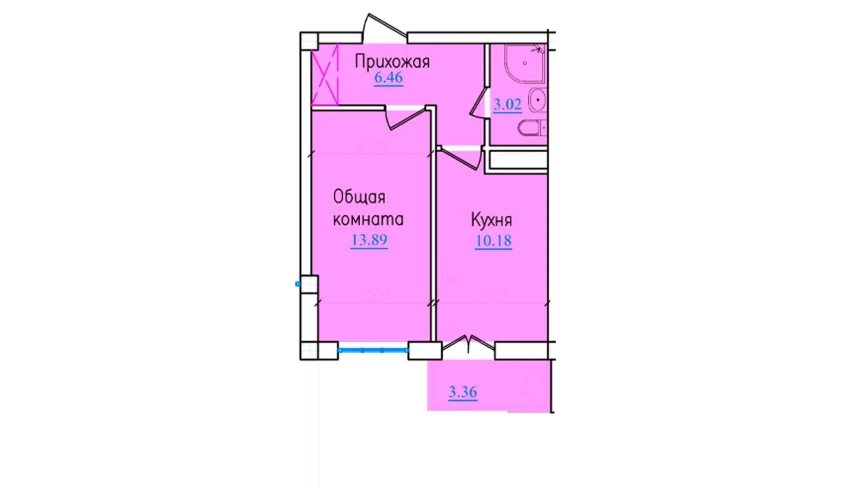 1-xonali xonadon 36.91 m²  3/9 qavat | PROVANS Turar-joy majmuasi