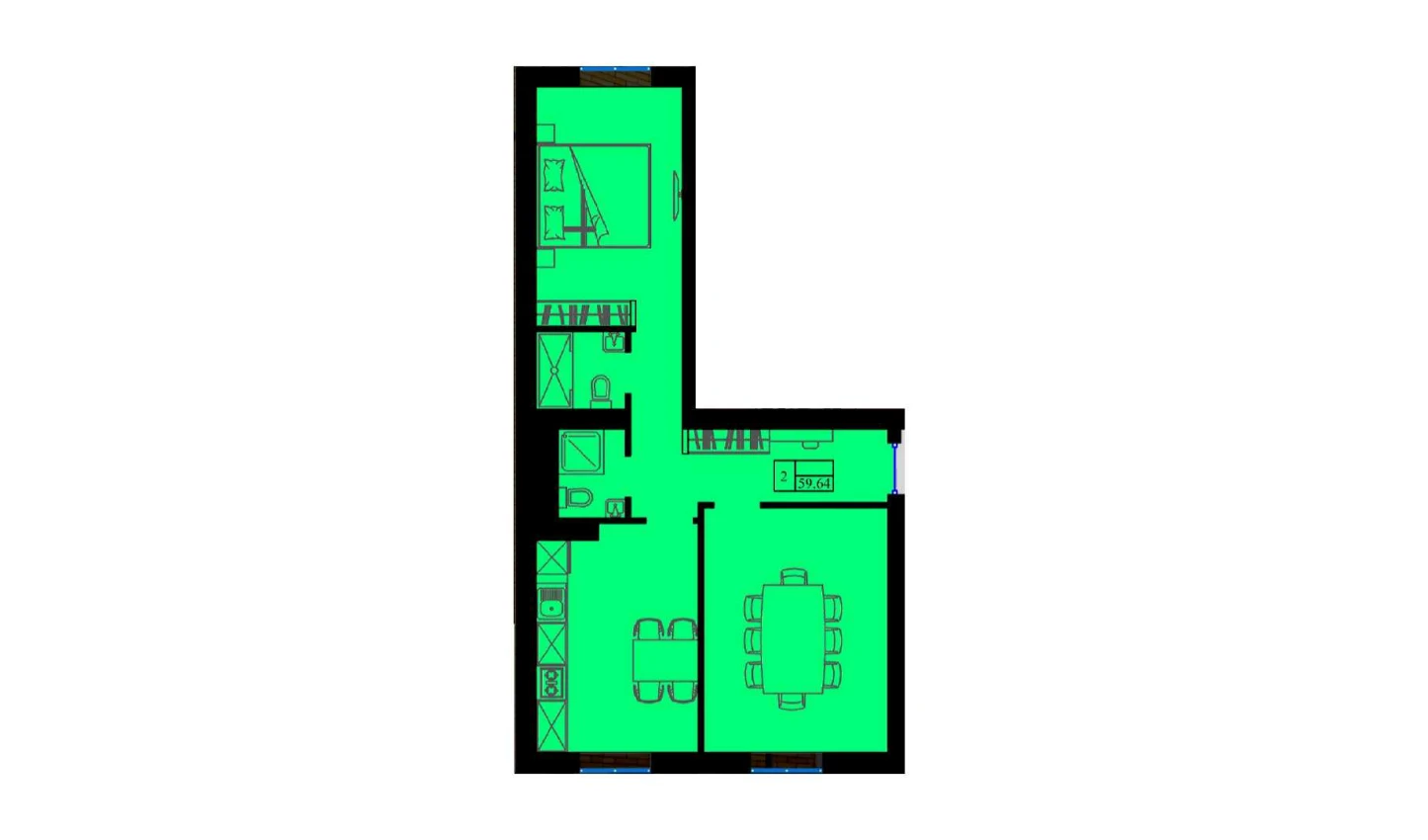 2-xonali xonadon 60 m²  5/5 qavat