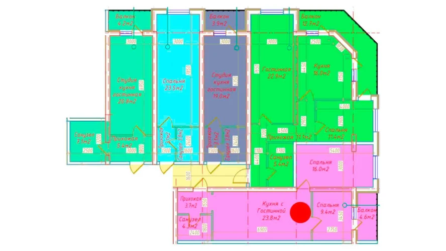 2-xonali xonadon 61.8 m²  4/4 qavat