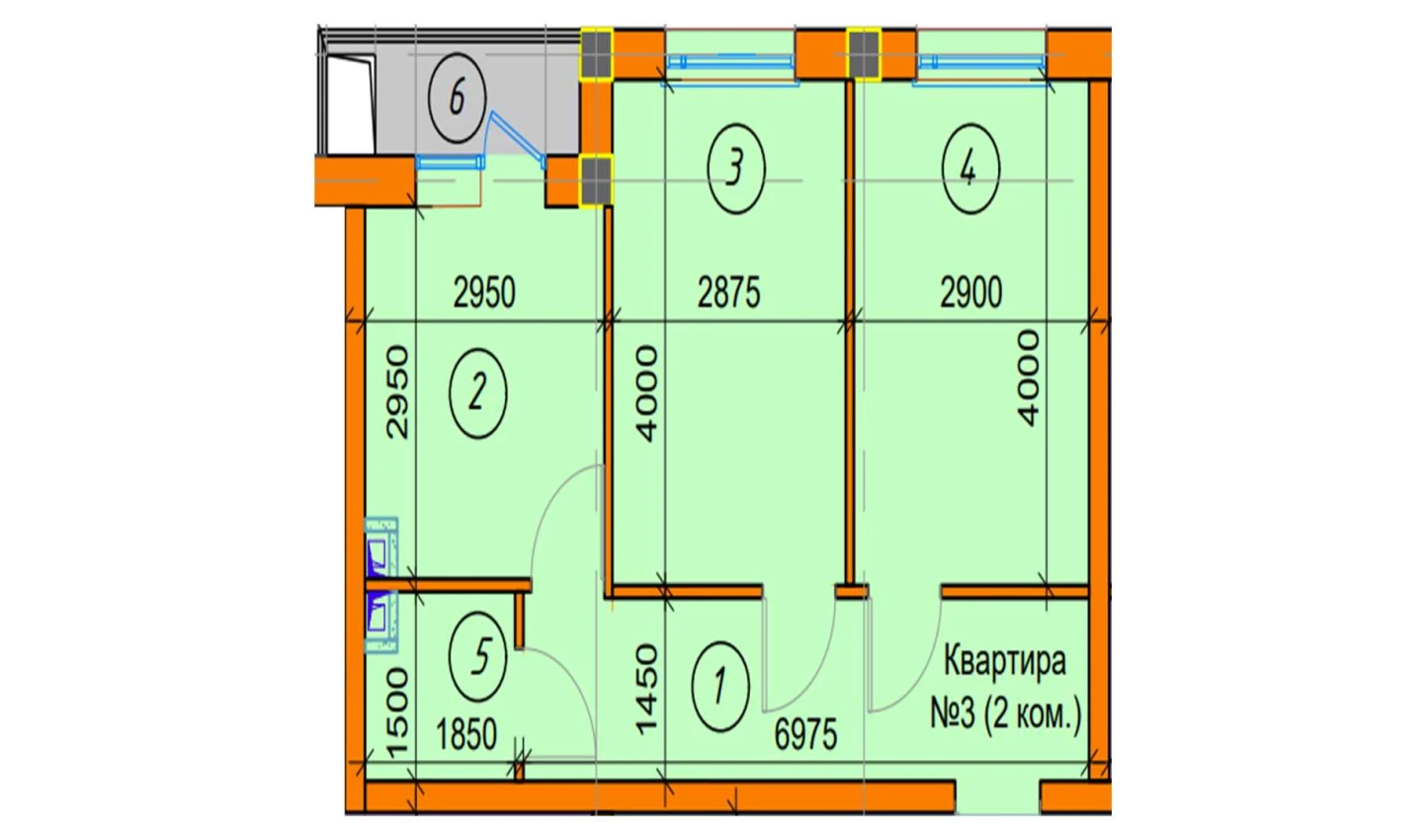 2-xonali xonadon 44.71 m²  4/4 qavat